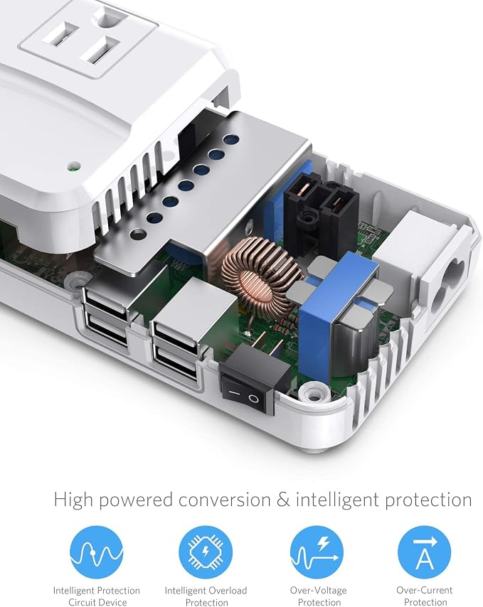 BESTEK Universal Travel Adapter 220V to 110V Voltage Converter with 6A 4-Port USB Charging and UK/AU/US/EU Worldwide Plug Adapter