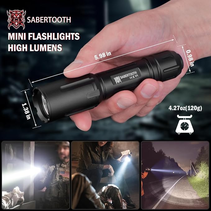 SABERTOOTH 2200 High Lumens Tactical Police Flashlight with Duty Belt Holster, Professional Law Enforcement Flashlight for Work, Camping, Outdoor & Self Defense