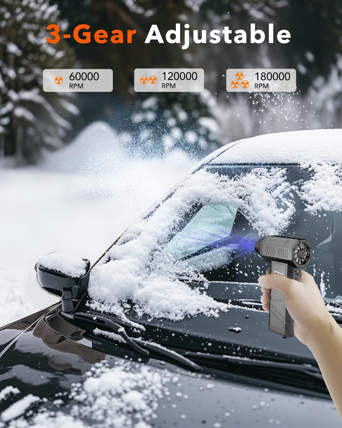 Compressed Air Duster, 180000RPM Electric Air Duster, Rechargeable Cordless Air Blower with 3-Gear Turbo Fan, Canned Air Alternative for Keyboard, PC, Computer, Car, Home & Outdoor Use (Pure Black)