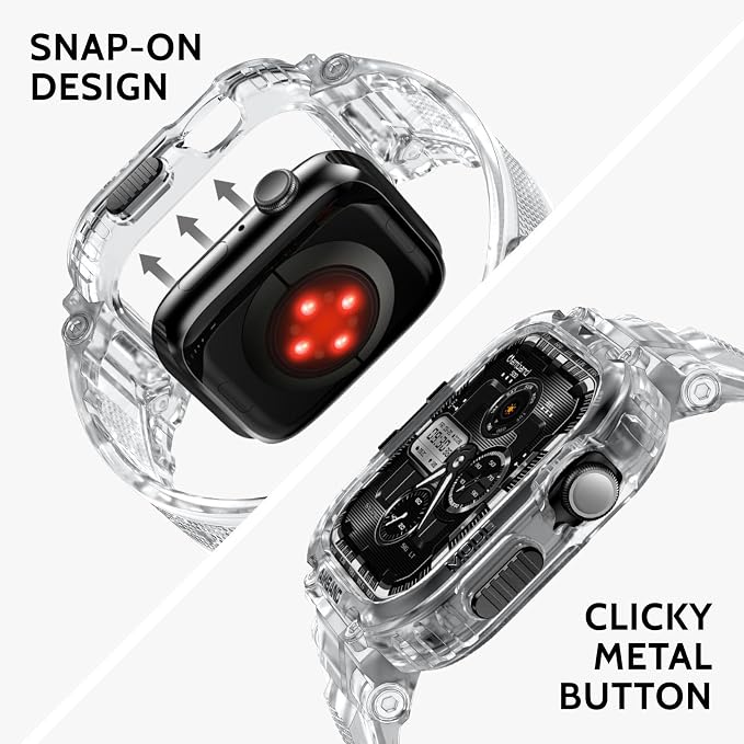 amBand Bands Case Compatible with Apple Watch Series 11/10 46mm for Men Women, M1 Sport Rugged Heavy Duty Cover Tactical Strap Military Grade Protective Bumper Protector for iWatch 46mm Men, Clear