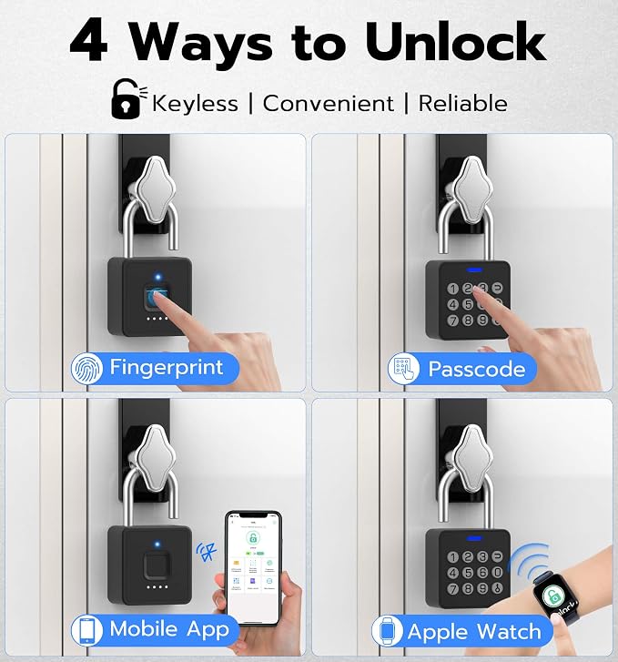Anweller Fingerprint Gym Locker Lock with Code Keypad, Waterproof Gate Locks for Outdoor Fence, Keyless Entry Smart Combination Padlock, Pad Lock for Locker Storage Unit Shed Pool School