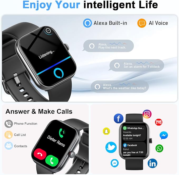 Smart Watch for Women Men, Alexa Built-in, Smartwatch for iPhone & Android Bluetooth Call, 1.91" HD Fitness Tracker with Heart Rate/SpO2/Sleep Monitor, IP68 Waterproof, Fitness Watch 100+ Sports Modes
