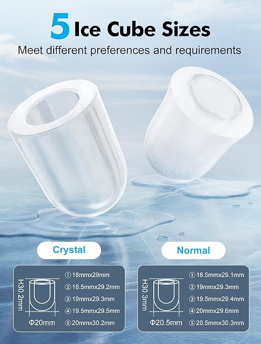 Ice Maker Countertop, Portable Ice Machine with Carry Handle, Self-Cleaning Ice Makers with Basket and Scoop, 9 Ice Cubes in 6 Mins, 26 lbs per Day, 5 Sizes of Bullet Ice for Home Party Camping RV