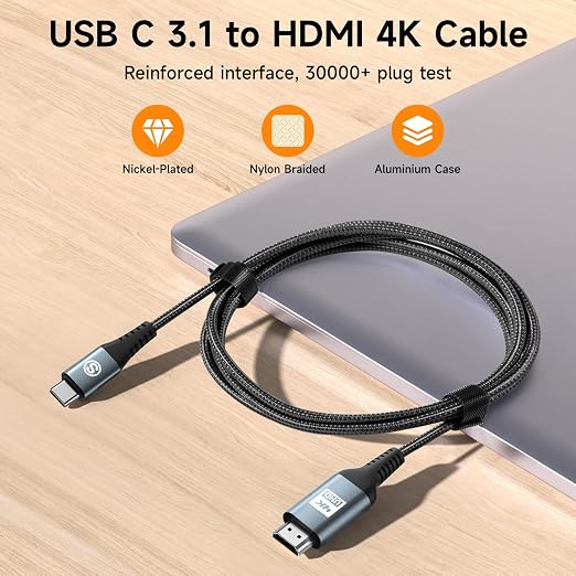 USB C to HDMI Cable 20ft, [4K, High-Speed], USB Type C to HDMI Cord [Thunderbolt 3/4 Compatible] for iPhone 17 16 15 Pro Max Plus Air, MacBook iPad Pro/Air,Samsung S26 S25 S24 S23 S22 Surface Switch
