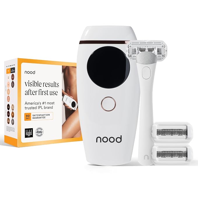 Nood™ NEW Flasher 2.0 + Shaving Starter Kit — IPL Laser Hair Removal Device for Women & Men with Refillable 5-Blade Razors — Pain-Free, Works Wherever Hair Grows — Gloss White