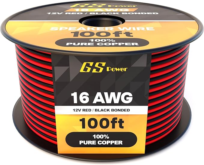 GS Power 16 Gauge Wire 100ft Oxygen Free, OFC Pure Copper Electrical 12v Low Voltage Speaker Wire Spool, 16AWG for Electric, Automotive, Trailer, Stereo, RC, Car, Home Theater, LED, Lamp Wiring