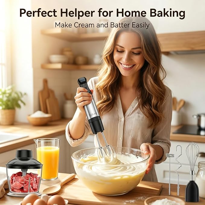 8-in-1 Hand Blender 1200W 5-Speed, Immersion Stick Blender Set with Meat Grinder Dough Hooks Whisk Mixing Cup Storage Rack, for Smoothie Soup Puree Food Dough