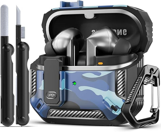 Lock Fit Designed for Samsung Galaxy Buds3 FE (2025) / Buds3 Pro (2024) / Buds 3 Case (2024),with Cleaning kit Full Body Shockproof Carbon Fiber Protection Design