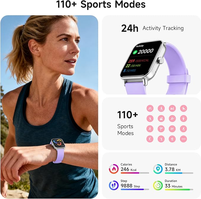 Smart Watch for Women,1.85 inch AMOLED Touchscreen for Android & iPhone Alexa Built-in Bluetooth Calls,Fitness Watch 110+ Sport Modes Heart Rate/Sp02/Sleep/Calories Monitor IP68 Waterproof