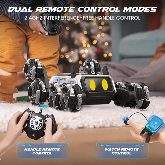 SIMREX Robot Dog RC Stunt Car Toys - Gesture Sensing Remote Control car with Mecanum Wheels, LED Eyes, 3 Sound Effects, Birthday Gift for Kids Boys Girls