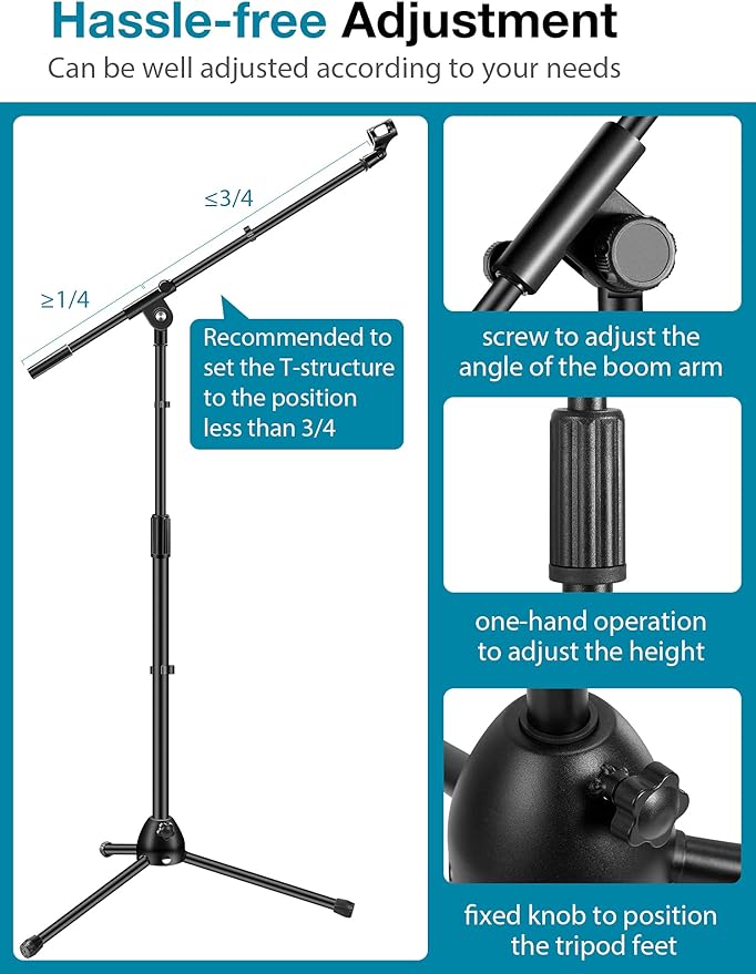 InnoGear Microphone Stand, Boom Arm Mic Stand Floor Detachable Height Adjustable Heavy Duty with Mic Clip Holder Metal Base for Blue Yeti HyperX QuadCast Shure SM58 Samson Q2U Fifine K669B