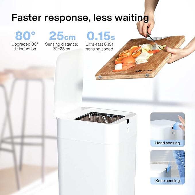 Airdeer Automatic Trash Can, 4 Gallon Self Sealing and Self-Changing Smart Trash Can, Motion Sensor, Touchless Garbage can with lid for Kitchen Bathroom Bedroom Office, 6 Refill Rings(A1, White)