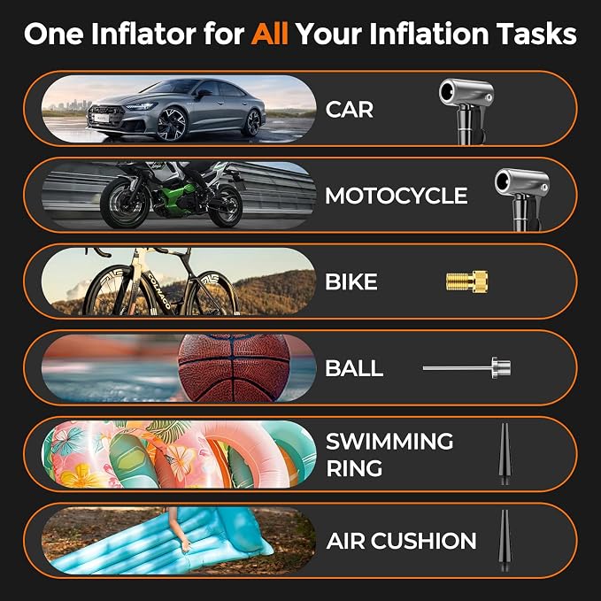 160PSI Tire Inflator Portable Air Compressor, 6000mAh Portable Tire Inflator for Car Portable Air Pump with Tire Gauge Pressure & LED Light Air Pump for Car Tires Cordless Bike Pump for Car