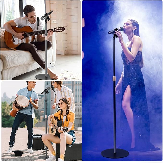 Mic Floor Stand, 63'' Telescopic Microphone Stand for HyperX Razer Fifine Blue Yeti Microphone with Mic Clip,1/4'' Thread and 3/8" 5/8" Adapter, Pop Filter and Cable Clips for Singing Recording Stage
