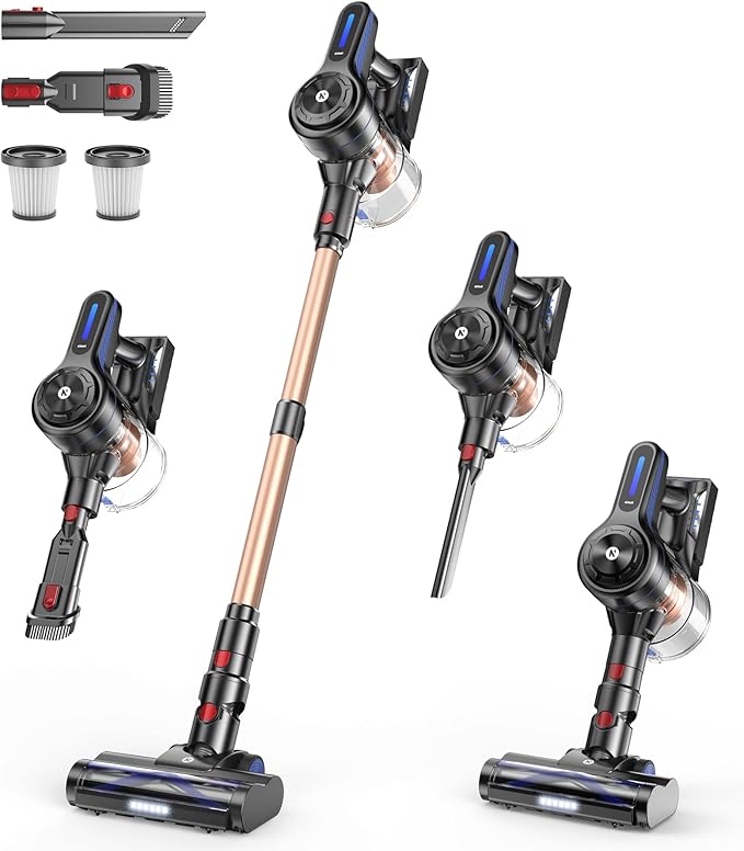 NADALY Cordless Vacuum Cleaner, 500W 40KPA Stick Vacuum with 45min Runtime, Anti-Tangle Vacuum Cleaners for Home, Self-Standing Rechargeable Wireless Vacuum for Hardwood Floor Carpet Pet Hair