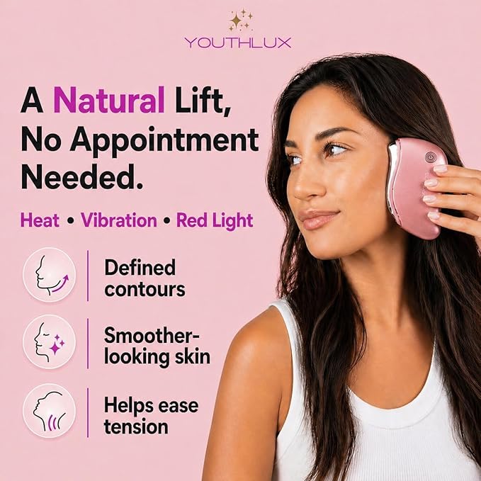 ProSculpt Heated Gua Sha Facial Massager – Electric Guasha Tool for Face Sculpting, Relaxation & Skincare | Soothing Vibration Facial Massage Tool with Contoured Design (Rose Gold)