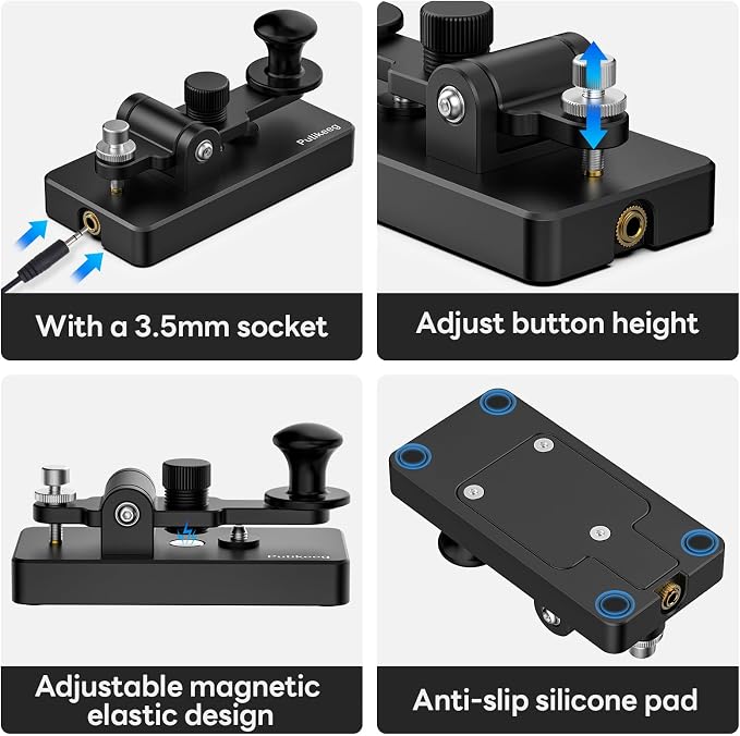 Putikeeg Classical Morse Mini Code Key Morse Code Paddle Key Aluminum Alloy Mini-Key Morse CW Portable Key Morse Practice Key Black