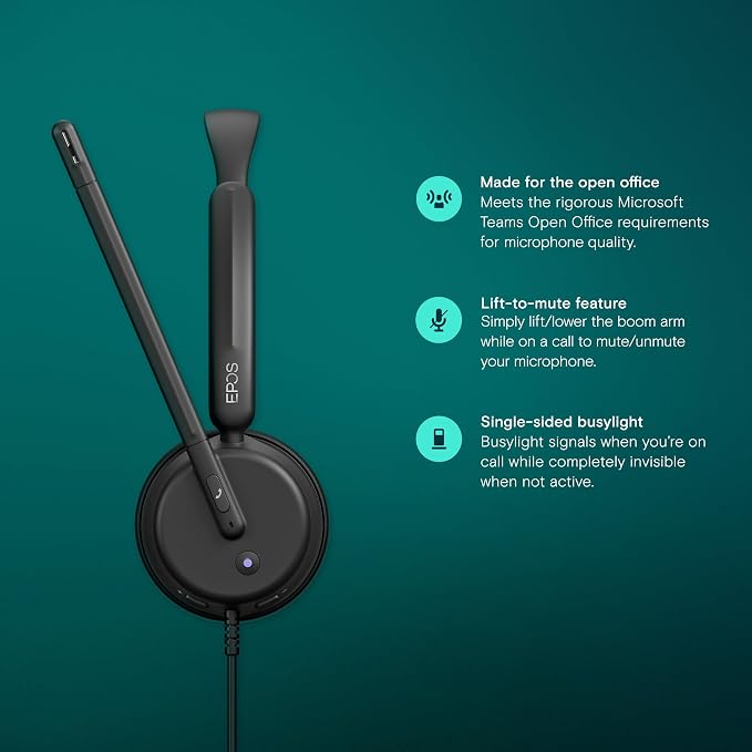 EPOS Impact 430T Mono USB C and USB A On-Ear Headset with Dual Noise-Canceling Mics, Microsoft Teams Certified, Plug-and-Play, Zoom Compatible, Ideal for Home Office & Business Calls