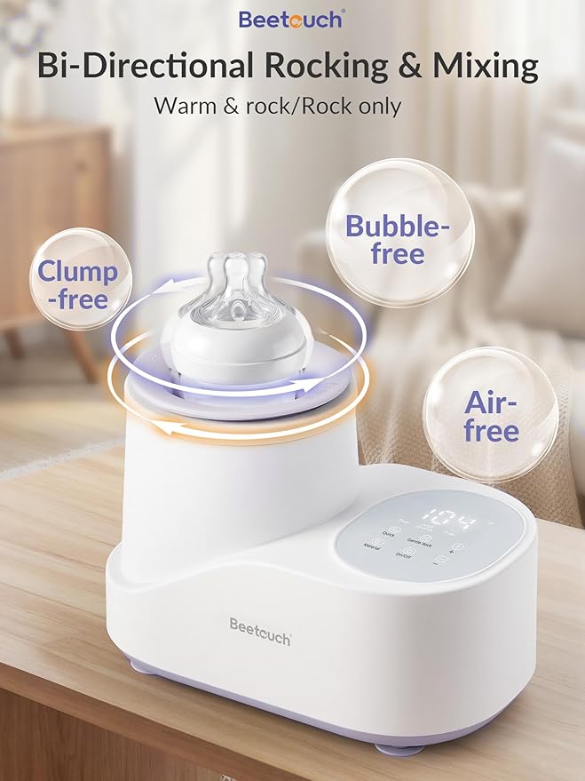 360° Airflow Heating Waterless Baby Bottle Warmer with Gentle Rock Motion for Breastmilk and Formula - Precise Temperature Control & Even Heat Distribution