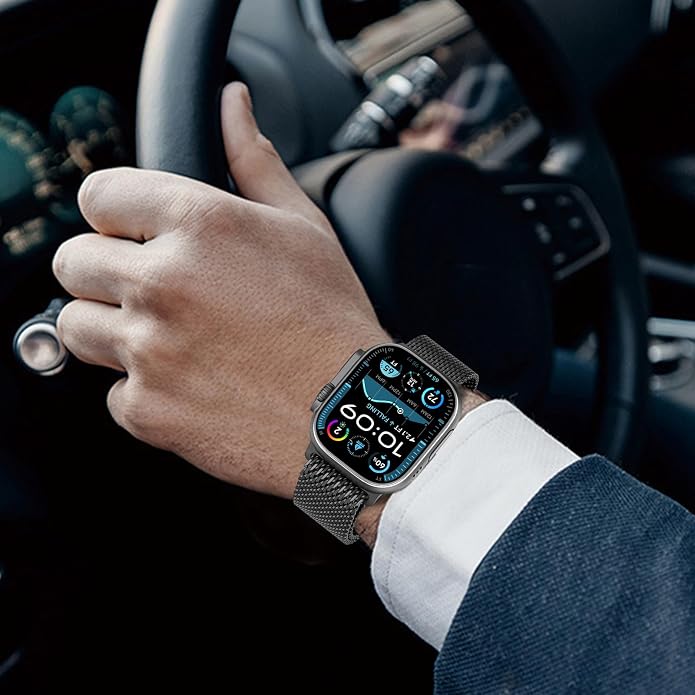 WINGLE Milanese Loop for Apple Watch Band Ultra 3/2/1 Band Ultra 49mm Series 11 10 46mm 45mm 44mm SE 3/2/1 Series 9 8 7 6 5 4 3 Men Women,Parachute-Style Buckle Stainless Steel Mesh Metal iWatch Bands