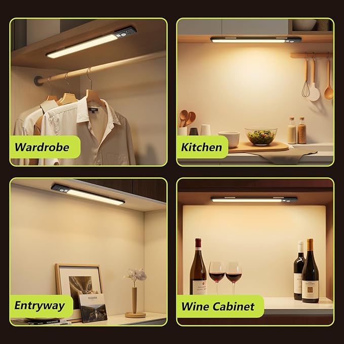 Mpotmiy 6 Pack 12" Rechargeable Motion Sensor Under Cabinet Lights with Digital Display, 2200mAh, 3 Color Temperatures, Magnetic Dimmable Closet Lights for Kitchen