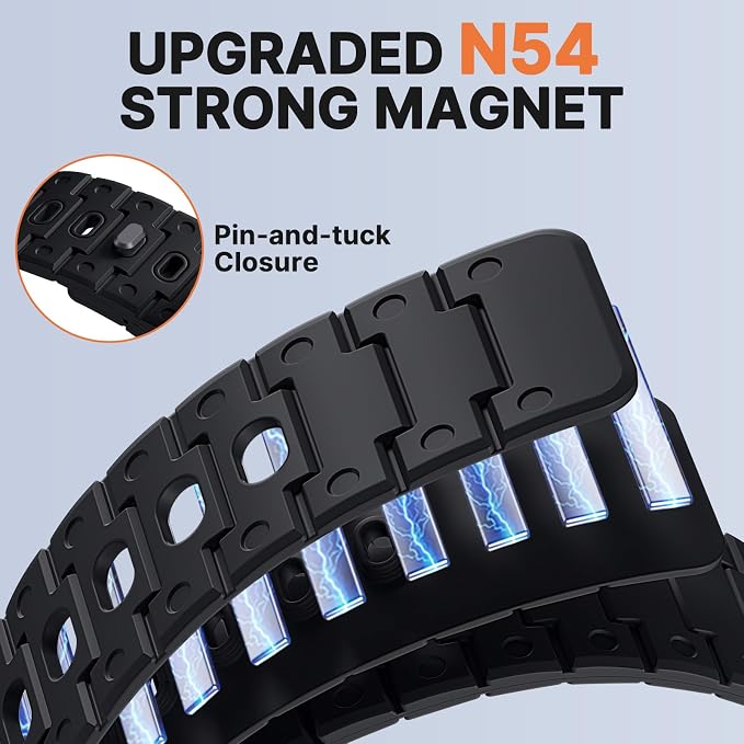 Bandletic Silicone Magnetic Band Compatible with Samsung Galaxy Watch 8 40mm 44mm / 8 Classic 46mm 2025, No Gap Soft Sport Wristbands Breathable Replacement Strap for Men Women, Black/Orange