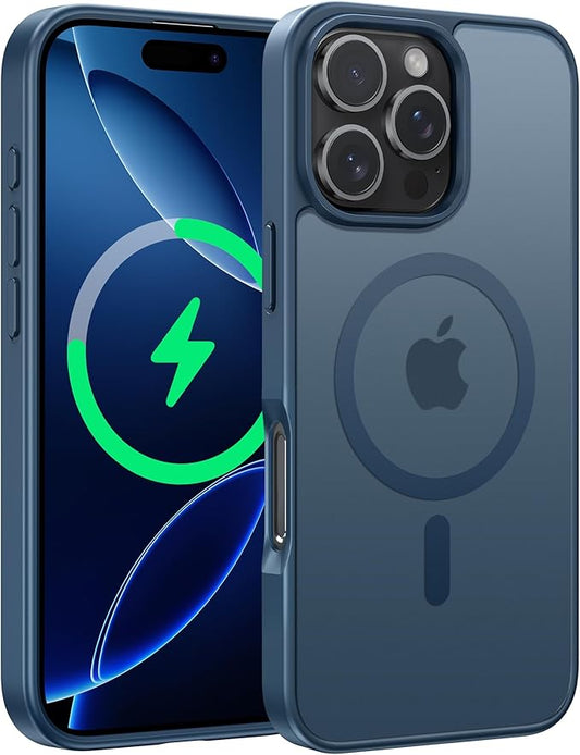 FNTCASE for iPhone 16 Pro Case: [Compatible with Magsafe] Translucent Matte Magnetic Phone Cover - Military Grade Drop Protection Shockproof Protective Cases - Blue