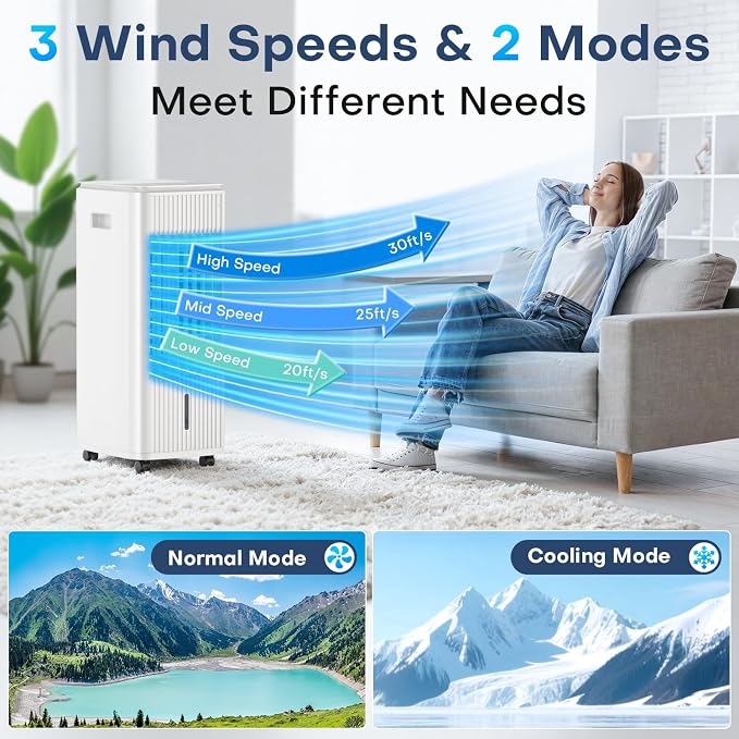 25" Windowless Portable Air Conditioners w/Double Tanks for 16H Cooling, 3-IN-1 Evaporative Air Cooler, Remote&Smart Timer, 3 Speed&Mode, 120° Swing Swamp Cooler Air Conditioner for Bedroom