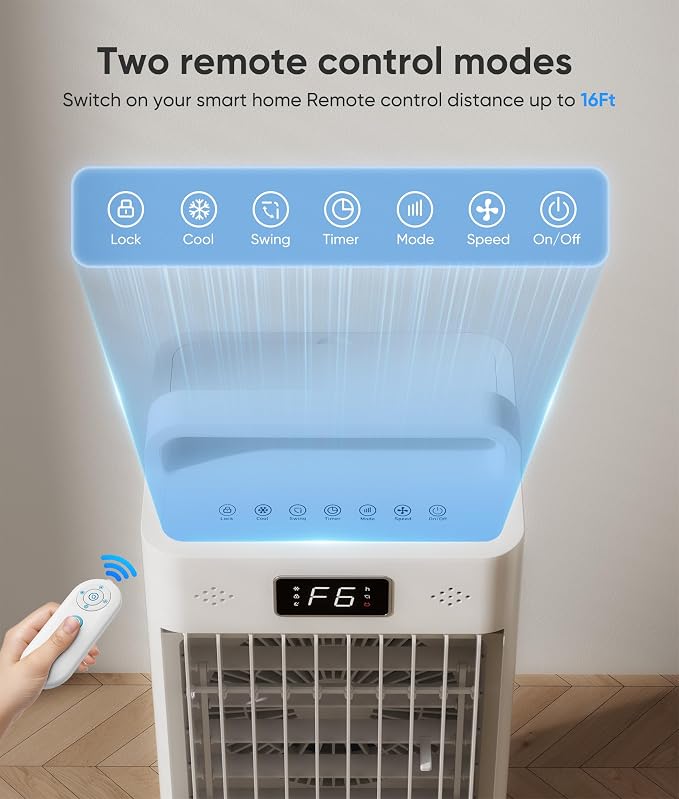 Portable Air Conditioners, Evaporative Air Cooler w/3 Modes & 3 Speeds, 12H Timer for Smart Auto-off, 2-Gal Tank for 20H Cooling,20FT Remote,No Hose Needed,46db Swamp Cooler