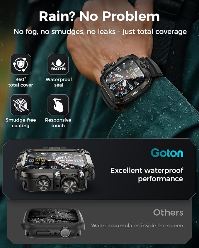 Goton Rugged Case and Band Kit with Screen Protector for Apple Watch 46mm, Compatible with Apple Watch Series 11/10, Full Body Shockproof Metal+PC Bumper Cover with Soft Band, 46mm Black