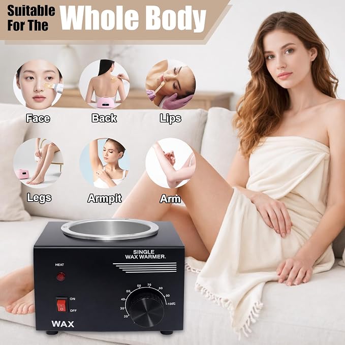 Electric Wax Warmer Machine for Body Hair Removal Hot SPA Aluminum Heater with Wooden Wax Sticks-Single Pot (Black)