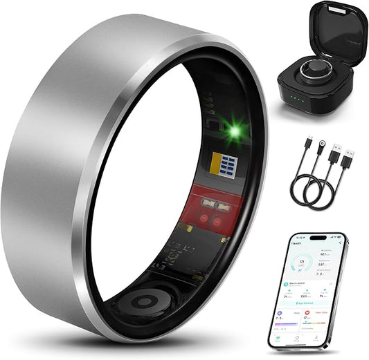 Smart Ring 2.0 for Women Men, Slim Scratch & Fingerprint Resistant Design, Advanced Chip Fitness Tracker, Sleep, Stress & Activity Monitoring, Waterproof, No Subscription Fees, Silver 12
