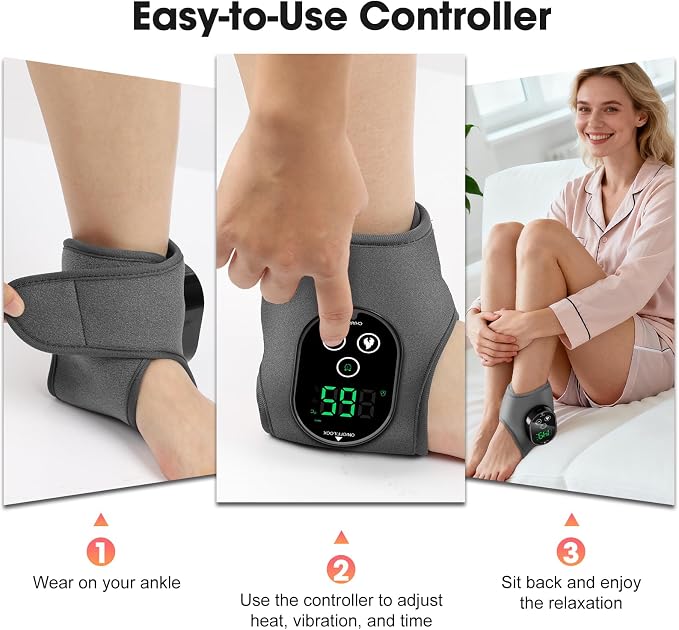 Cordless Ankle Massager for Pain Relief, Heated Ankle Massager, Foot Massager for Neuropathy, Ankle Heating Pad, Foot Heating Pad, Heated Foot Massager, Single One, Grey