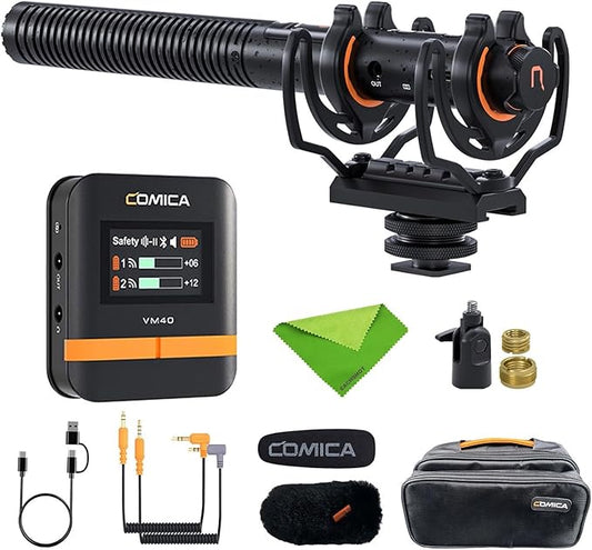 Comica VM40 Wireless Shotgun Microphone,2.4G Super Cardioid Polar Pattern,48kHz/32-bit Float Recording,Wired/Wireless Dual Modes,32G On-Board Recording for 40-Hour Storage(VM 30 Upgraded Version)