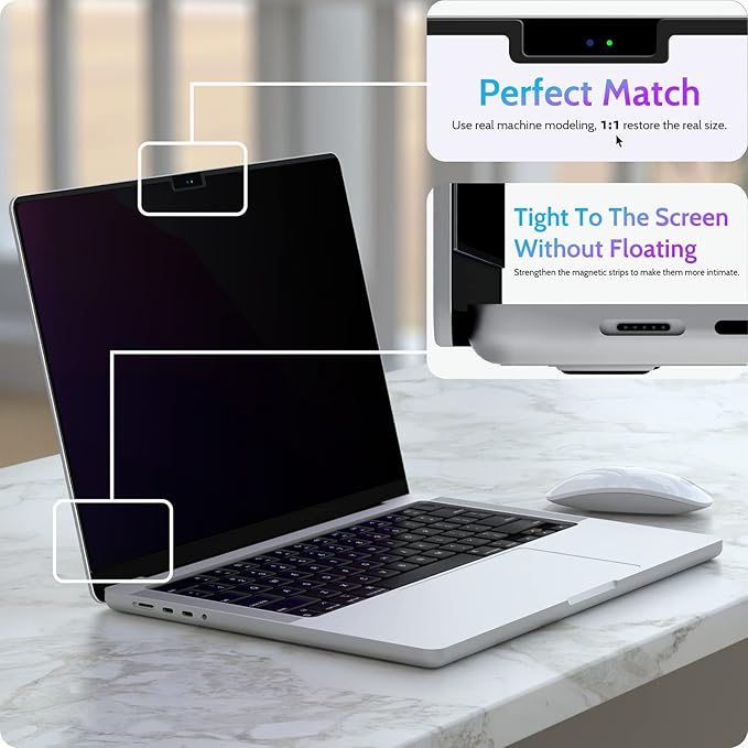 Peslv Magnetic Privacy Screen for MacBook Pro 16 Inch (2021-2026, M1, M2, M3, M4, M5), 16inch Removable Matte Anti Blue Light Glare Private Filter Protector for Mac Pro 16.2" Laptop