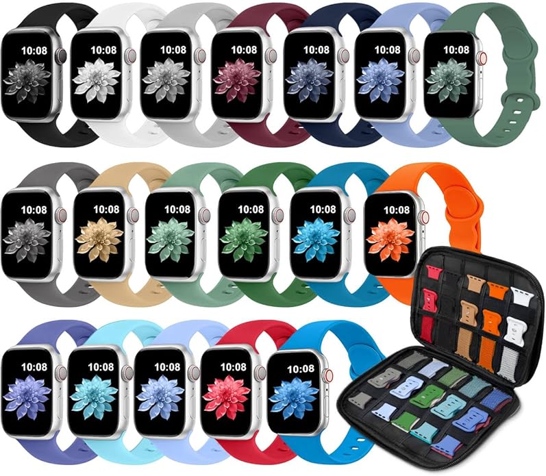 18 Pack Sport Band Compatible with Apple Watch Bands 40mm 41mm 38mm 46mm 45mm 44mm 42mm 49mm for Women Men, Silicone Band with Organizer for iWatch Ultra Series 11 10 9 8 7 6 5 4 3 2 SE/SE 3nd