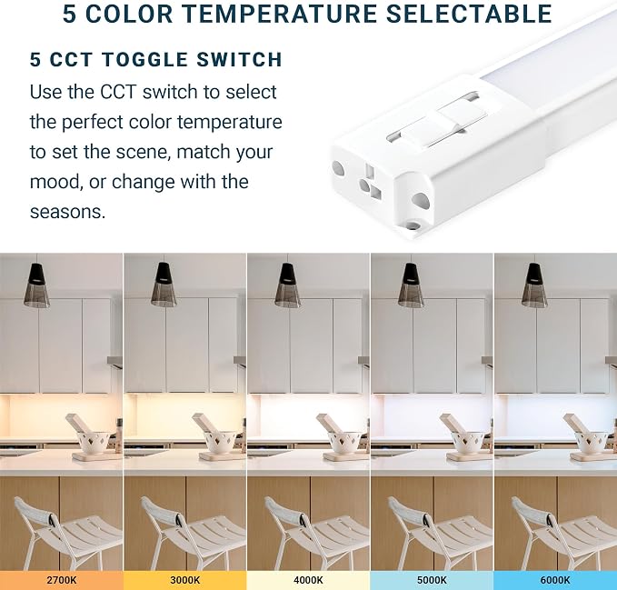 Parmida (6 Pack) LED Under Cabinet Lighting Kit, 12 Inch, 5CCT Color Selectable, 42W, Linkable Light Bar for Kitchen Counter Closet Shelf, Plug-In, On/Off Switch, Dimmable Damp Location Rated 120V ETL