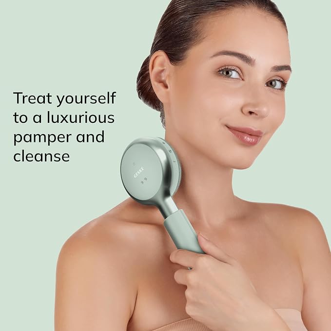 GESKE LED Sonic Full-Body Brush | 9 in 1 | Body Cleansing Brush & Intensive Exfoliator with LED | with SmartSonic Pulsations | Expert Deep Cleansing & Massage | Rough Skin Remover | Adjustable Handle