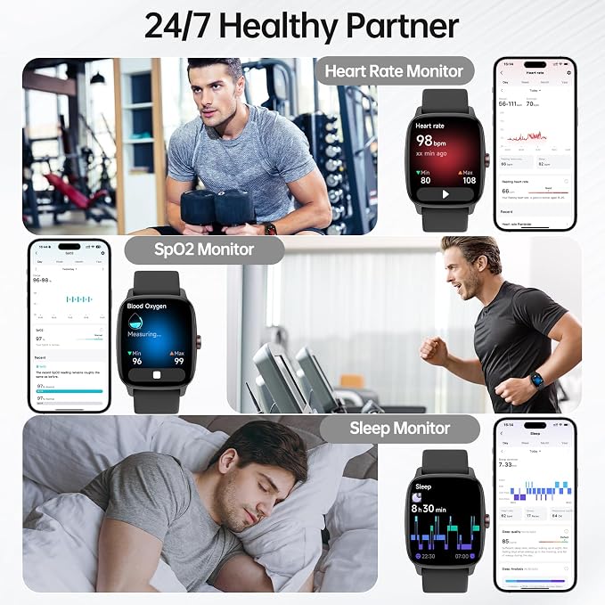 Smart Watches for Women Men with Bluetooth Call & AI Voice, 1.85" HD Fitness Tracker with Heart Rate SpO2 Sleep Monitor, 100+ Sports Modes,Mini Games, IP68 Waterproof Smartwatch for Android iOS Phones