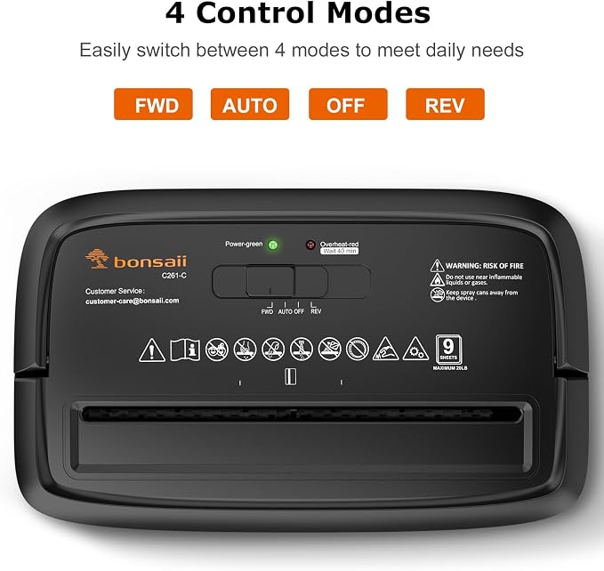 Bonsaii Paper Shredder, 9-Sheet Crosscut Home Office Shredder with 4.2 Gallon Bin, P-4 Security Level Document Shredder Shred Credit Card/Mail/Staple/Clip (C261-C Updated)