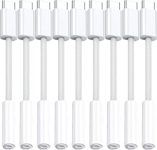 10Pack USB C to Headphone Jack Adapter,USB c to 1/8 inch Audio Adapter Compatible with iPhone 16 15 Samsung Galaxy S25,S24,S23 Ultra, Note 20, iPad Pro, MacBook, Pixel XL and More