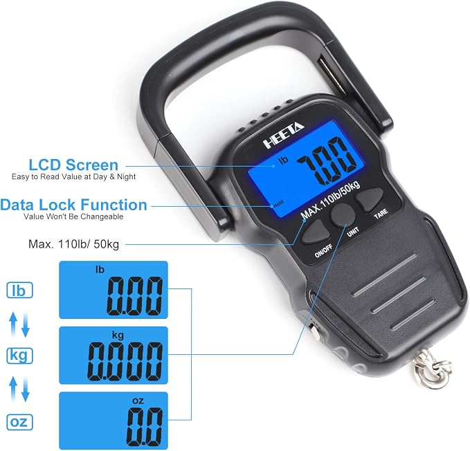 HEETA Waterproof Pouch Screen-Touch Sensitive Waterproof Dry Bag with Adjustable Waist Strap Bundled with Fish Scale with LCD Display, Digital Portable Hanging Scale Luggage Scale with Measuring Tape