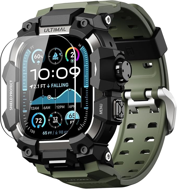 ULTIMAL Rugged Case with Band for Apple Watch 49mm,Compatible with Apple Watch Ultra 3/2/1, Military Grade Shockproof Bumper Cover for iWatch Tactical Band Men (Army Green, 49mm)