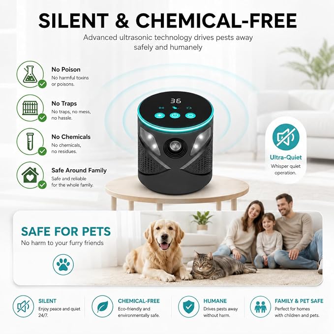 Ultrasonic Pest Repellent Plug in, Mouse Rodent Repellent Indoor Insect Control Traps for Mice Rat Squirrel Bats Roach Spider Ant Bug, Electronic Repelling Device with 3 Mode Switching
