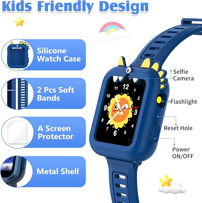 Smart Watch for Kids with 39 Games,Camera,Video,Music Player,Recorder,Alarm,Pedometer,Flashlight,Stopwatch,HD Touch Screen,Borthday Gift Toy for Boys Ages3-12(Blue)