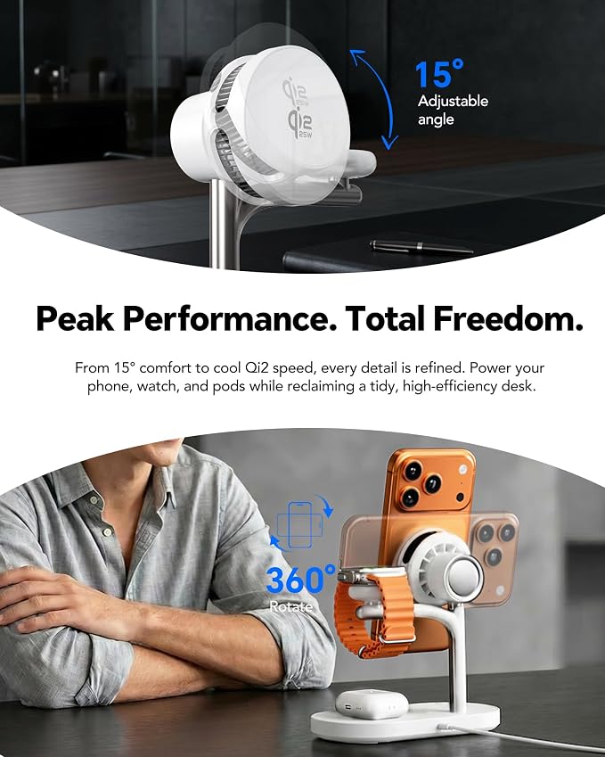 Qi2.2 25W 3 in 1 Wireless Charging Station with TEC Active Cooling Mag-Safe Charger Stand,Magnetic Qi 2 Wireless Charger for Galaxy S26/S25/S24,iPhone 17-8,Samsung/Apple Watch,Pods/Buds(45W Included)