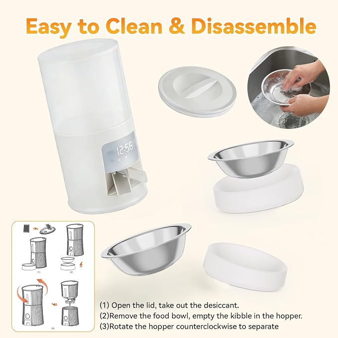 NEWBULIG Automatic Cat Feeder for 2 Cats, 6L/25.3 Cups Timed Pet Feeders with Dual Bowls, 10s Voice Recorder, Dog Food Dispenser for Dry Food, 6 Meals/Day, 50 Portions/Meal, Dual Power Supply, White