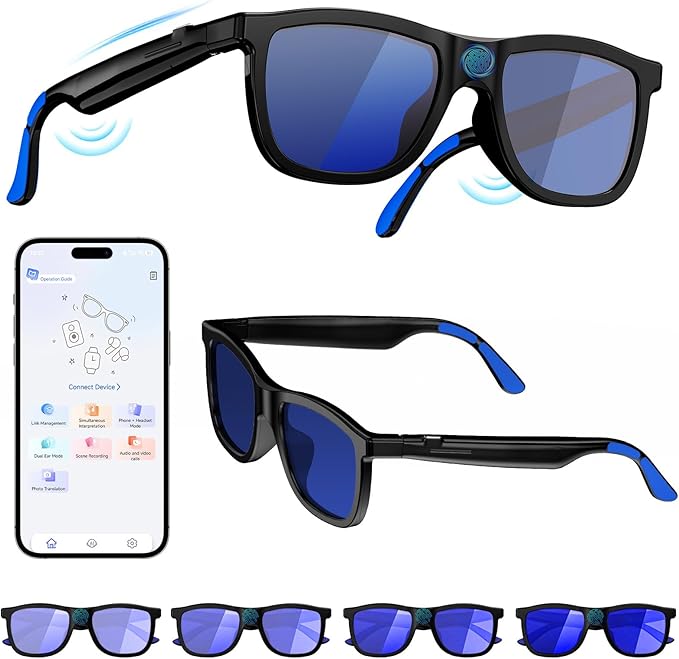 2026 Smart Audio Glasses with Electrochromic Lenses, Adjustable Tint Sunglasses for Driving,Travel,Daily Use,Open Ear Bluetooth 5.4, AI Translation, Premium Tech Gadget Gift for Men Women
