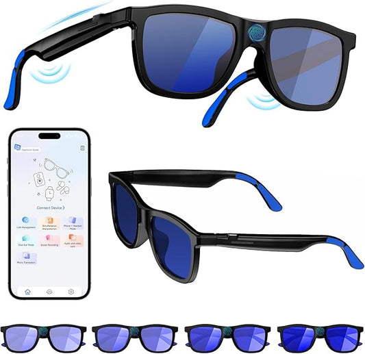 2026 Smart Audio Glasses with Electrochromic Lenses, Adjustable Tint Sunglasses for Driving,Travel,Daily Use,Open Ear Bluetooth 5.4, AI Translation, Premium Tech Gadget Gift for Men Women