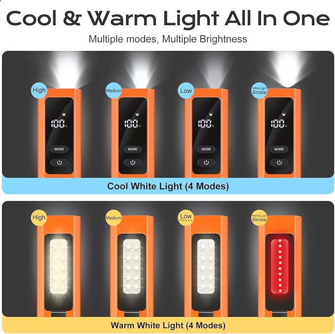 EDC Flashlight 4 in 1 Pocket Magnetic Slim Flat Flashlight High Lumens Work Light with Green Beam & UV Light & Warning Light Combo EDC Rechargeable LT-010 (Orange Color)